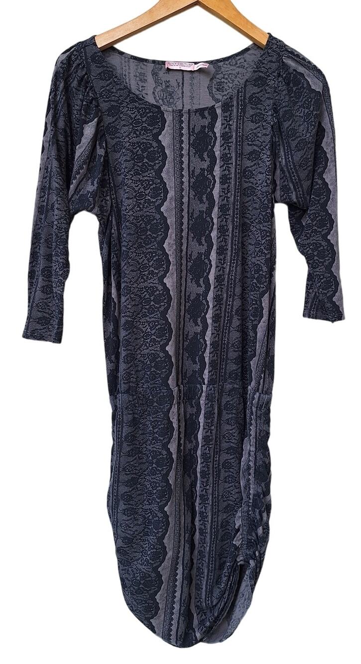 Juicy Couture Y2K Goth Punk Emo Faux Lace Batwing Black Gray Ruched Mini Dress M